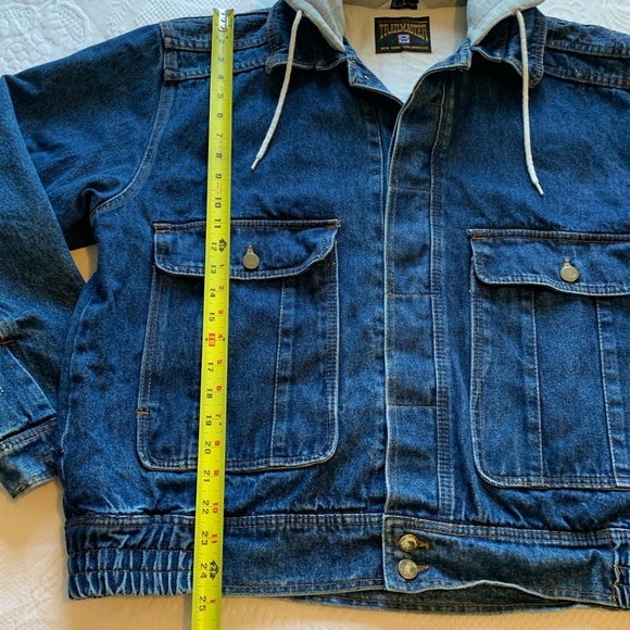 Vintage Trailmaster New York Los Angeles Blue Jean Cotton Denim Hooded Jacket XL - Picture 15 of 16
